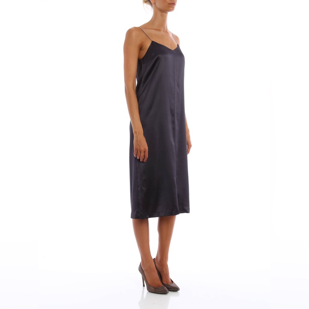 Brunello Cucinelli Dark Gray Embellished Strapped Silk Slip Dress Size Large